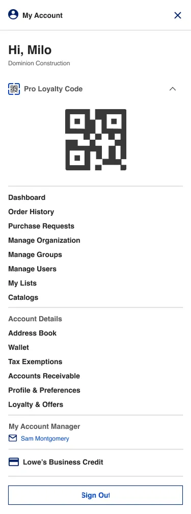 Expanded QR code screen with account details