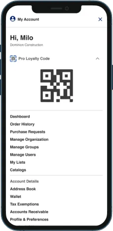 QR Loyalty ID account menu and QR scan screens